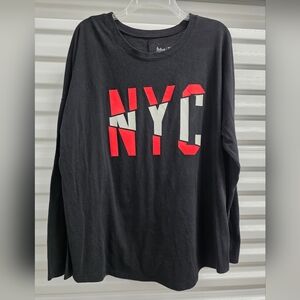Flirtitude Black Long Sleeve Tee with Red and White NYC Graphic